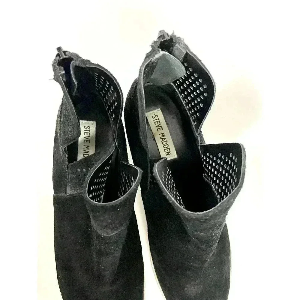 Steve Madden Black‎ Suede Leather Platform Shoes Sz 9 Wedge Sneakers